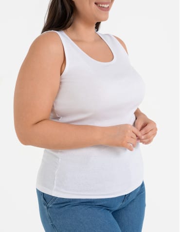 Koszulki i T-shirty - Koszulka damska na ramiączkach Tank-Top bawełniana Plus Size BIAŁY - produkt 2