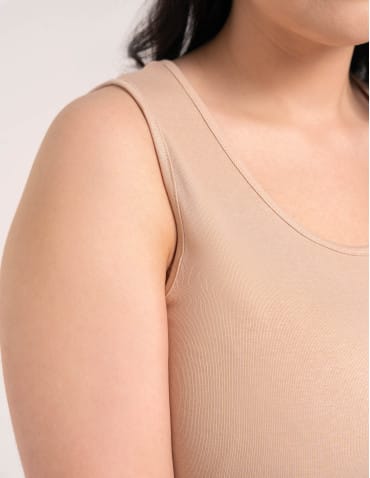 Koszulki i T-shirty - Koszulka damska na ramiączkach Tank-Top bawełniana Plus Size BEŻOWY - produkt 4
