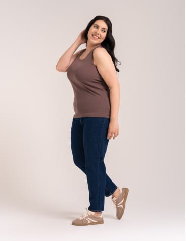 Koszulki i T-shirty - Koszulka damska na ramiączkach Tank-Top bawełniana Plus Size JASNY BRĄZ - produkt 5
