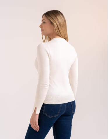 Swetry - Sweter damski miękki w dotyku z wiskozy klasyczny bez wzoru BIAŁY - produkt 7