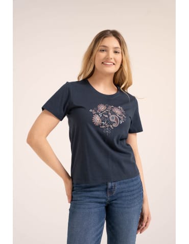 Koszulki z krótkim rękawem - Bawełniany t-shirt damski z krótkim rękawem w stylu boho GRANATOWY - produkt 3
