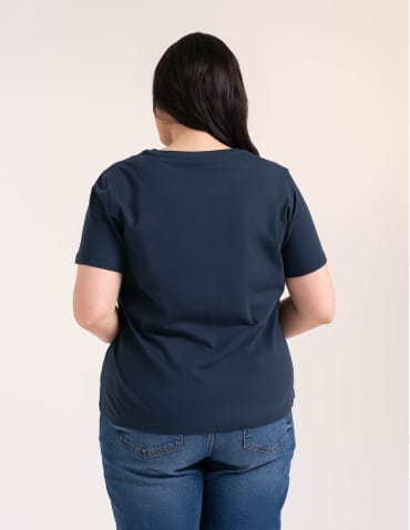 Koszulki z krótkim rękawem - Bawełniany t-shirt damski z krótkim rękawem w stylu boho GRANATOWY - produkt 11