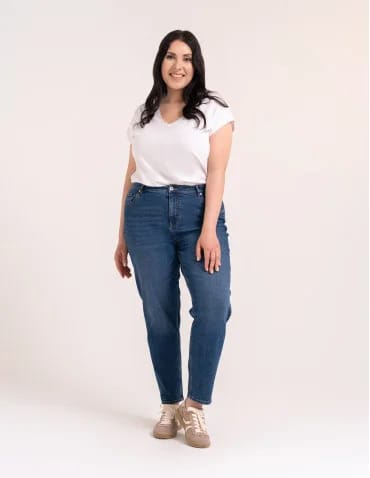 Damskie spodnie jeansowe mom fit - NIEBIESKI  - produkt 2
