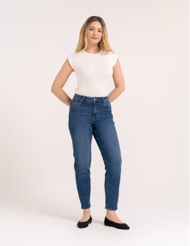 Jeansy - Damskie spodnie jeansowe mom fit NIEBIESKI - produkt 4