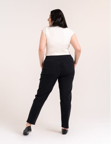 Jeansy - Damskie spodnie jeansowe mom fit CZARNY - produkt 13