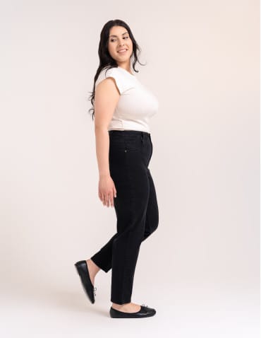 Jeansy - Damskie spodnie jeansowe mom fit CZARNY - produkt 10