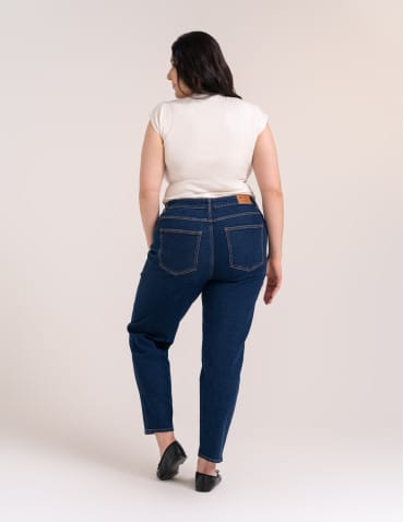 Jeansy - Damskie spodnie jeansowe mom fit GRANATOWY - produkt 6