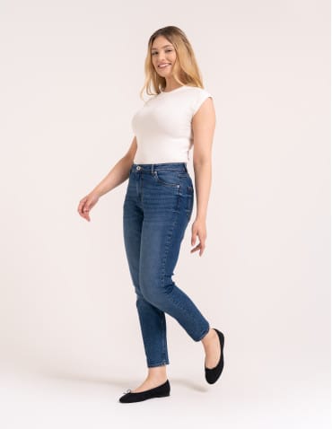 Jeansy - Damskie spodnie jeansowe mom fit NIEBIESKI - produkt 9