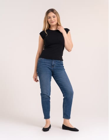 Bluzki i koszule - Bluzka damska prążkowana z krótkim rękawem cap sleeve CZARNY - produkt 3