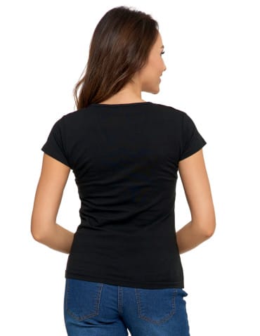Koszulki i T-shirty - T-shirt damski bawełniany z dekoltem V CZARNY - produkt 7