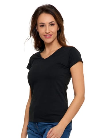Koszulki i T-shirty - T-shirt damski bawełniany z dekoltem V CZARNY - produkt 3