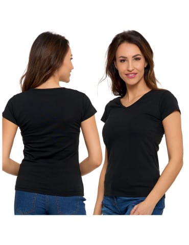 Koszulki i T-shirty - T-shirt damski bawełniany z dekoltem V CZARNY - produkt 8