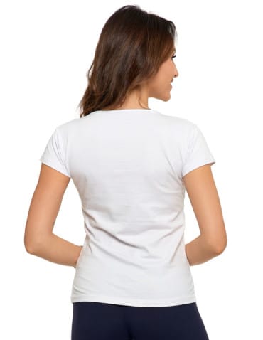 Koszulki i T-shirty - T-shirt damski bawełniany z dekoltem V BIAŁY - produkt 5