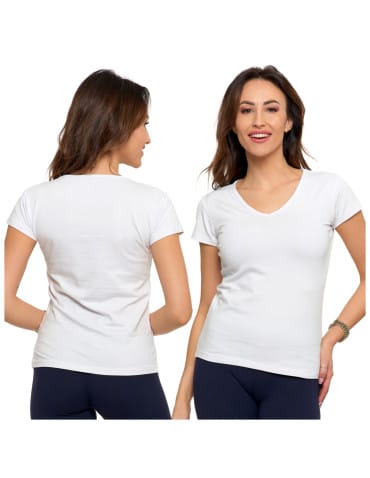 Koszulki i T-shirty - T-shirt damski bawełniany z dekoltem V BIAŁY - produkt 6