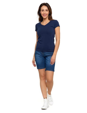 Koszulki i T-shirty - T-shirt damski bawełniany z dekoltem V GRANATOWY - produkt 4