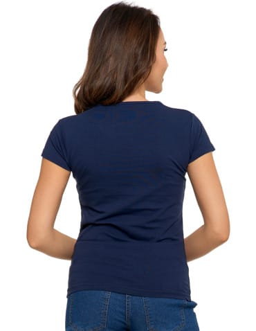 Koszulki i T-shirty - T-shirt damski bawełniany z dekoltem V GRANATOWY - produkt 7
