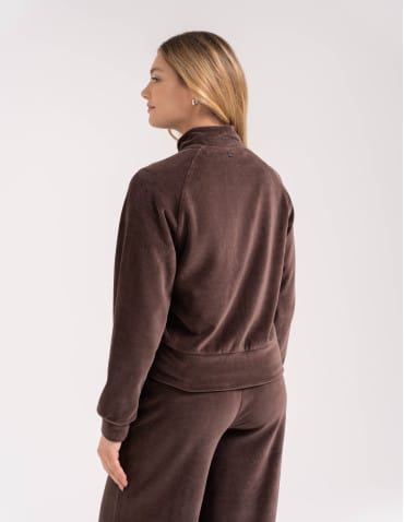 Bluzy damskie - Bluza damska welurowa na zamek z bawełny JASNY BRĄZ - produkt 2