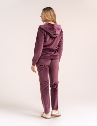 Bluzy dresowe - Bluza damska welurowa rozpinana z kapturem i kieszeniami FIOLETOWY - produkt 6