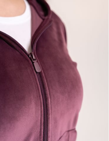 Bluzy dresowe - Bluza damska welurowa rozpinana z kapturem i kieszeniami FIOLETOWY - produkt 2