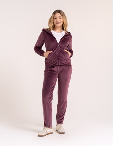 Bluzy dresowe - Bluza damska welurowa rozpinana z kapturem i kieszeniami FIOLETOWY - produkt 4