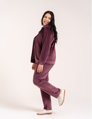 Bluzy dresowe - Bluza damska welurowa rozpinana z kapturem i kieszeniami FIOLETOWY - produkt 4