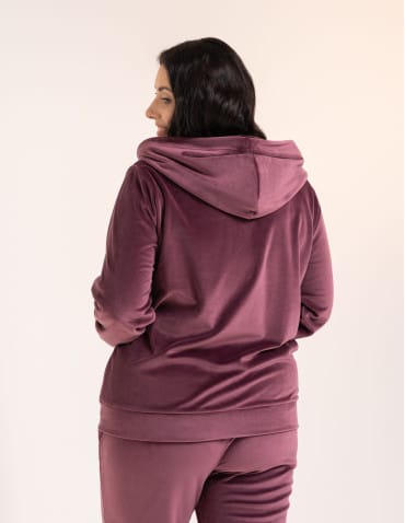 Bluzy dresowe - Bluza damska welurowa rozpinana z kapturem i kieszeniami FIOLETOWY - produkt 7