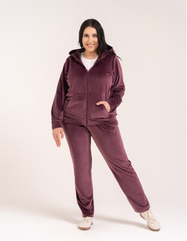 Bluzy dresowe - Bluza damska welurowa rozpinana z kapturem i kieszeniami FIOLETOWY - produkt 2