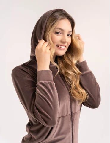 Bluza damska welurowa rozpinana z kapturem i kieszeniami  - produkt 2