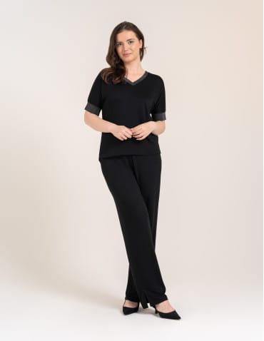 Nowości - Spodnie wiskozowe miękkie wygodne i eleganckie CZARNY - produkt 4