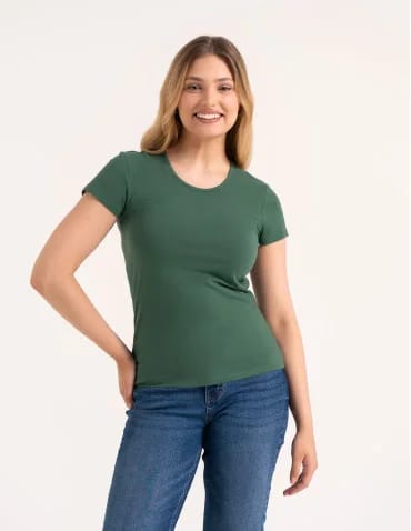 Koszulki i T-shirty - T-shirt damski bawełniany z krótkim rękawkiem jednokolorowy KHAKI - produkt 1