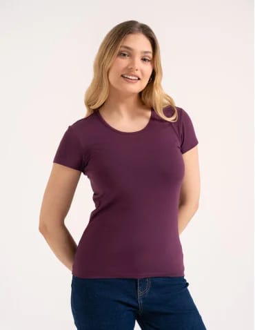 Koszulki i T-shirty - T-shirt damski bawełniany z krótkim rękawkiem jednokolorowy FIOLETOWY - produkt 1