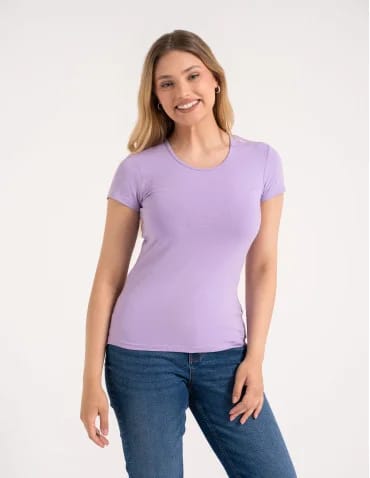 Koszulki i T-shirty - T-shirt damski bawełniany z krótkim rękawkiem jednokolorowy JASNY FIOLETOWY - produkt 1