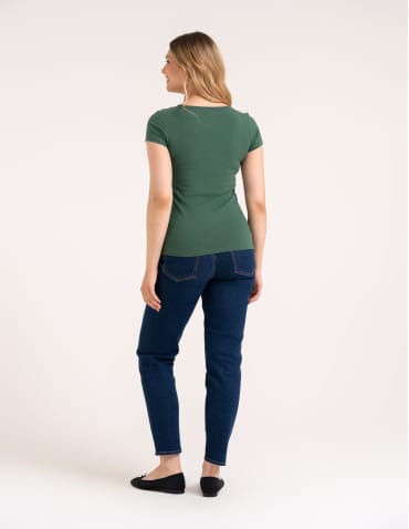 Koszulki i T-shirty - T-shirt damski bawełniany z dekoltem V KHAKI - produkt 5