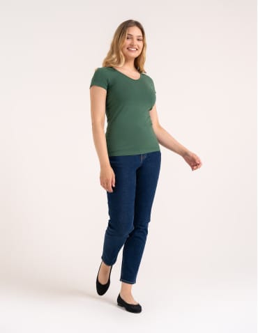 Koszulki i T-shirty - T-shirt damski bawełniany z dekoltem V KHAKI - produkt 6