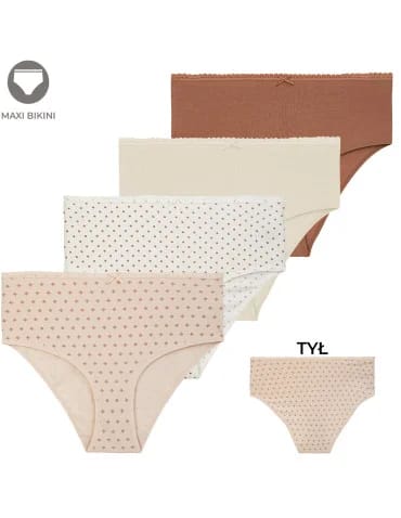 Majtki damskie maxi bikini bawełniane wykończone ozdobną lamówką 4-pak