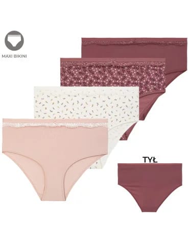 Majtki damskie maxi bikini bawełniane z koronkową falbanką 4-pak
