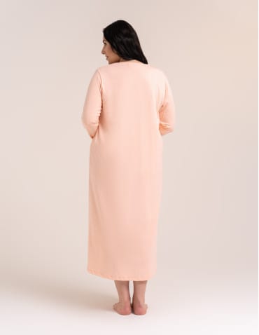Koszule nocne - Koszula nocna bawełniana z długim rękawem zapinana na guziki kwiatowy haft POMARAŃCZOWY - produkt 5