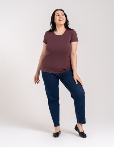 Koszulki i T-shirty - T-shirt damski z okrągłym dekoltem plus size BRĄZOWY - produkt 2