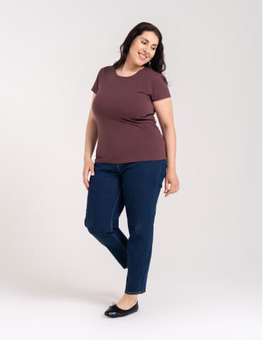 Koszulki i T-shirty - T-shirt damski z okrągłym dekoltem plus size BRĄZOWY - produkt 3