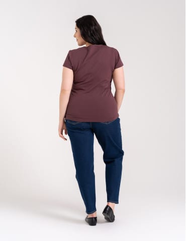 Koszulki i T-shirty - T-shirt damski z okrągłym dekoltem plus size BRĄZOWY - produkt 4