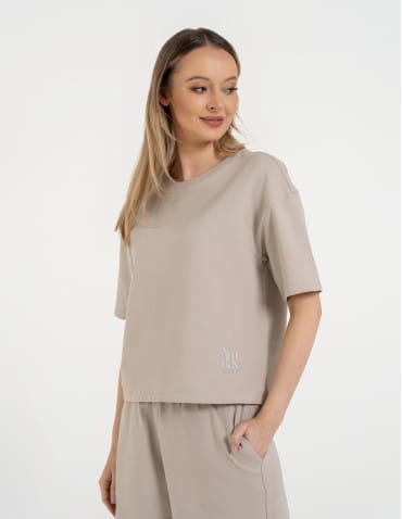 Koszulki z krótkim rękawem - T-shirt damski o luźnym kroju z napisami SZARY - produkt 85