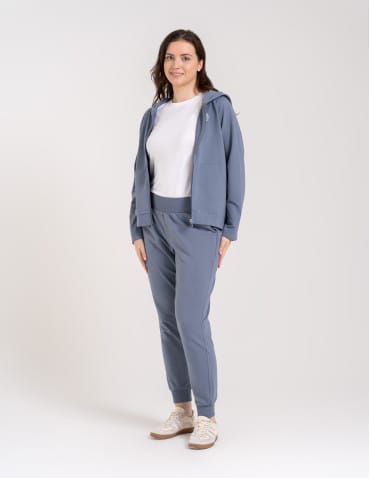Bluzy damskie - Bluza dresowa damska na zamek z kapturem luźna GRAFIT - produkt 4