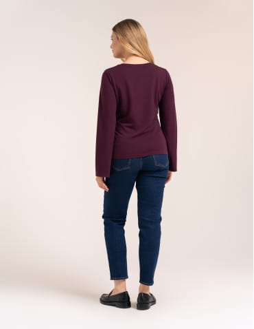 Bluzki z długim rękawem - Elegancka bluzka wiskozowa z drapowaniem szerokie rękawy FIOLETOWY - produkt 8