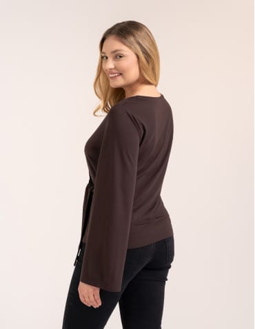 Bluzki z długim rękawem - Elegancka bluzka wiskozowa z drapowaniem szerokie rękawy BRĄZOWY - produkt 5