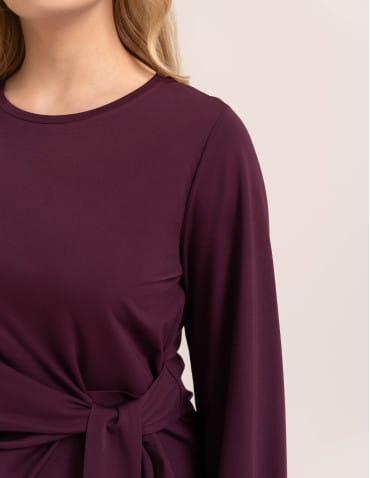 Bluzki z długim rękawem - Elegancka bluzka wiskozowa z drapowaniem szerokie rękawy FIOLETOWY - produkt 4