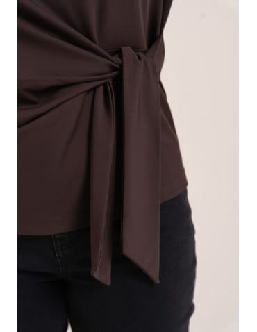 Bluzki z długim rękawem - Elegancka bluzka wiskozowa z drapowaniem szerokie rękawy BRĄZOWY - produkt 10