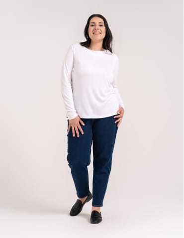 Bluzki z długim rękawem - Bluzka damska z wiskozy długi rękaw miękka w dotyku longsleeve BIAŁY - produkt 7
