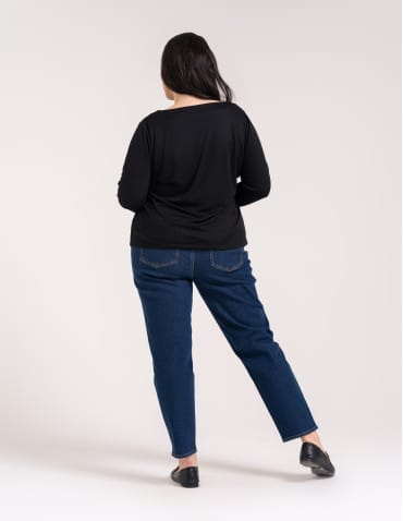 Bluzki z długim rękawem - Bluzka damska z wiskozy długi rękaw miękka w dotyku longsleeve CZARNY - produkt 9