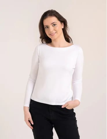 Bluzki z długim rękawem - Bluzka damska z wiskozy długi rękaw miękka w dotyku longsleeve BIAŁY - produkt 1