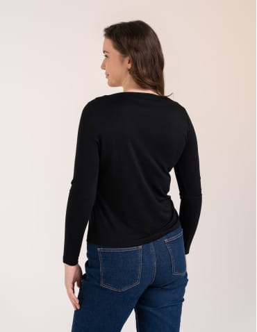 Bluzki z długim rękawem - Bluzka damska z wiskozy długi rękaw miękka w dotyku longsleeve CZARNY - produkt 3